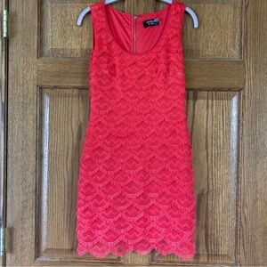 Guess Vibrant Orange Modern Fringe Lace Dress 0